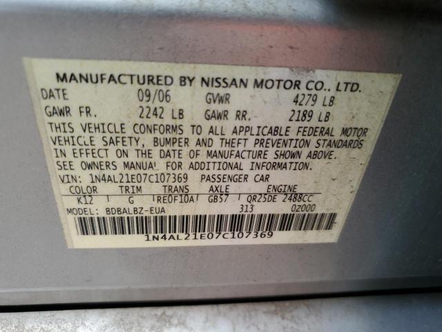 1N4AL21E07C107369 - 2007 NISSAN ALTIMA 2.5 SILVER photo 12