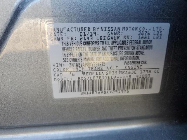 3N1AB7AP8KY291975 - 2019 NISSAN SENTRA S GRAY photo 13