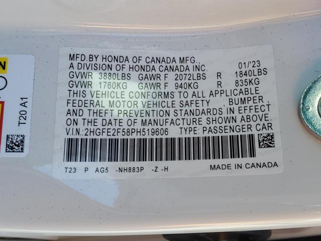 2HGFE2F58PH519606 - 2023 HONDA CIVIC SPORT 白色 照片 12