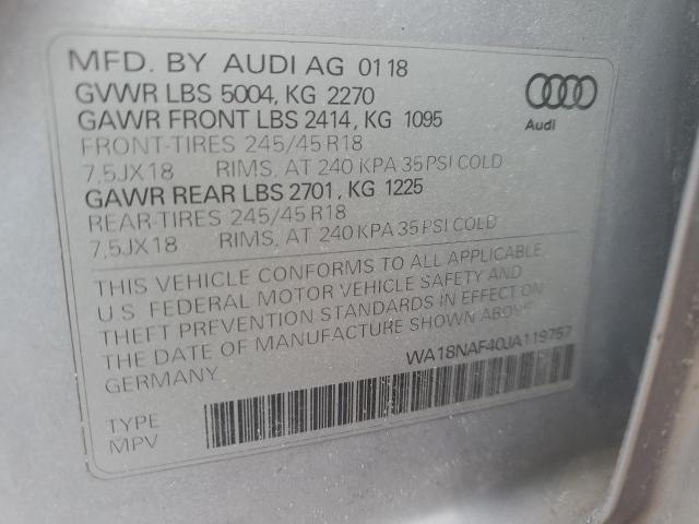 WA18NAF40JA119757 - 2018 AUDI A4 ALLROAD PREMIUM PLUS SILVER photo 12
