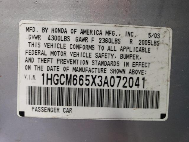 1HGCM665X3A072041 - 2003 HONDA ACCORD EX SILVER photo 12