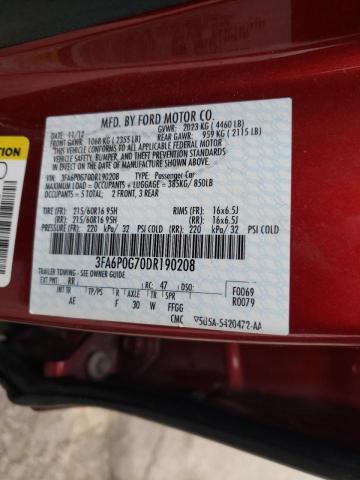 3FA6P0G70DR190208 - 2013 FORD FUSION S RED photo 12