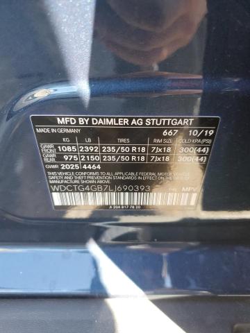 WDCTG4GB7LJ690393 - 2020 MERCEDES-BENZ GLA 250 4MATIC BLUE photo 13