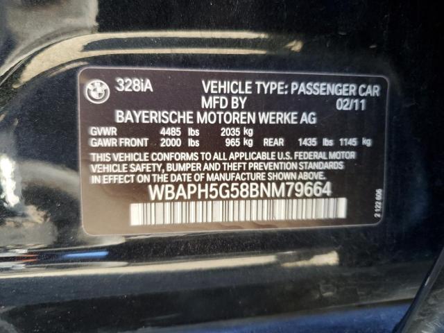 WBAPH5G58BNM79664 - 2011 BMW 328 I SULEV BLACK photo 12