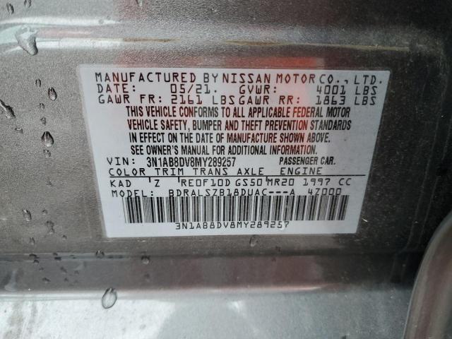 3N1AB8DV8MY289257 - 2021 NISSAN SENTRA SR GRAY photo 12