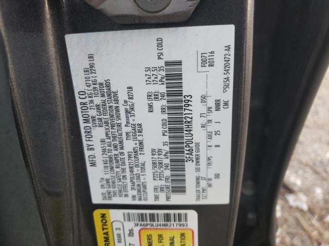 3FA6P0LU4HR217993 - 2017 FORD FUSION SE HYBRID CHARCOAL photo 12