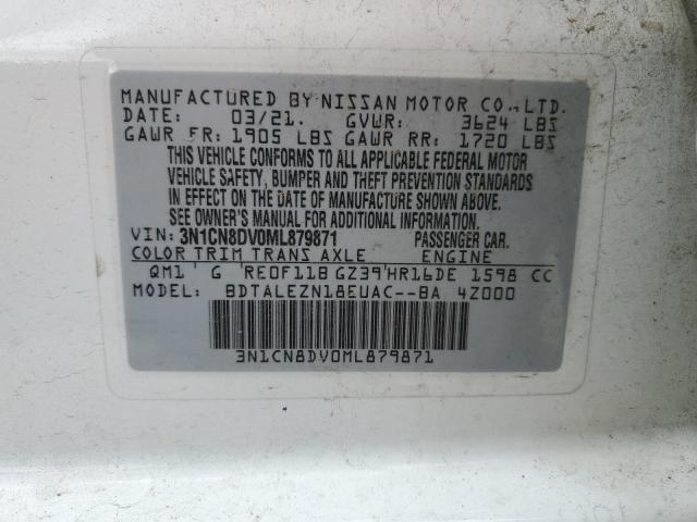 3N1CN8DV0ML879871 - 2021 NISSAN VERSA S WHITE photo 13