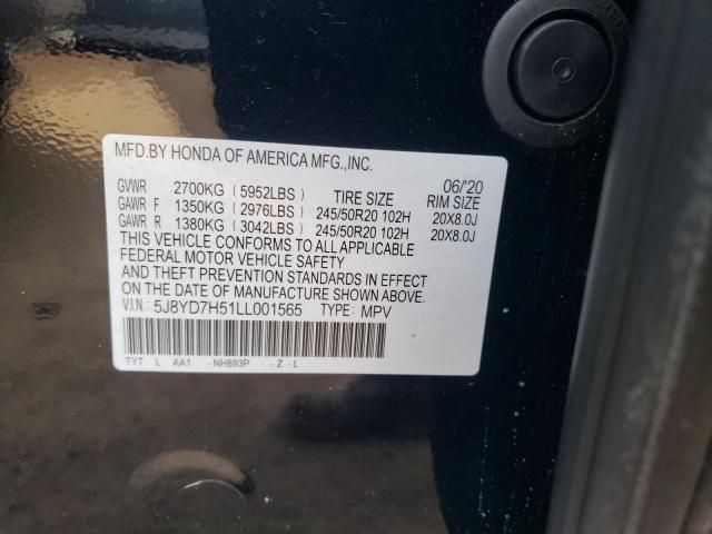 5J8YD7H51LL001565 - 2020 ACURA MDX SPORT HYBRID TECHNOLOGY BLACK photo 12