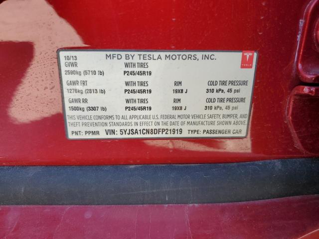5YJSA1CN8DFP21919 - 2013 TESLA MODEL S წითელი ფოტო 13