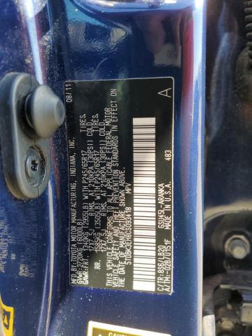 5TDBK3EH8CS093418 - 2012 TOYOTA HIGHLANDER BASE Көк фото 12