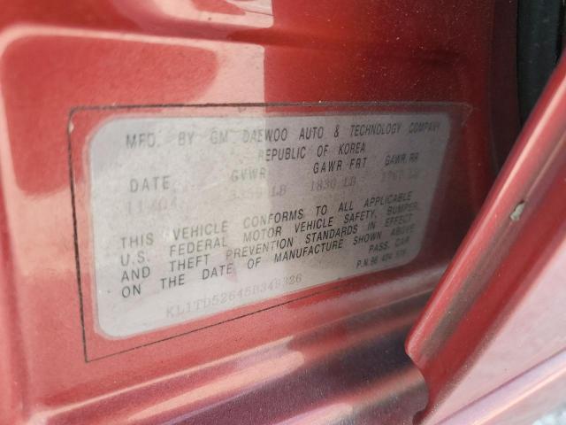 KL1TD52645B349326 - 2005 CHEVROLET AVEO BASE RED photo 12