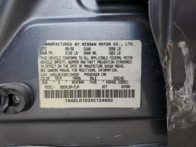 1N4DL01D3XC124692 - 1999 NISSAN ALTIMA XE BLUE photo 12