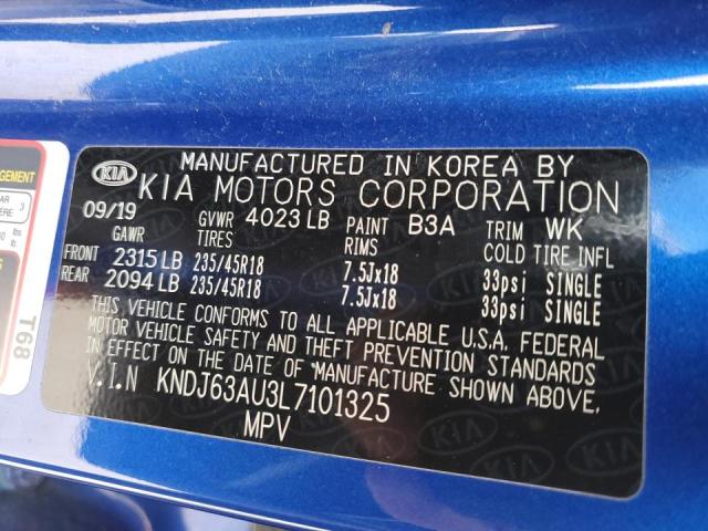 KNDJ63AU3L7101325 - 2020 KIA SOUL GT LINE BLUE photo 13