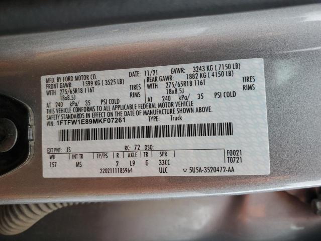 1FTFW1E89MKF07261 - 2021 FORD F150 SUPERCREW SILVER photo 12