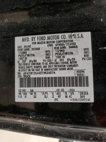 4F4YR12U42TM24076 - 2002 MAZDA B3000 BLACK photo 12