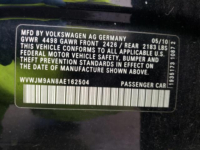 WVWJM9AN8AE162504 - 2010 VOLKSWAGEN PASSAT KOMFORT BLACK photo 12