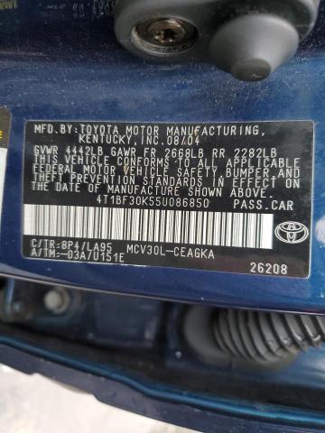 4T1BF30K55U086850 - 2005 TOYOTA CAMRY LE BLUE photo 12