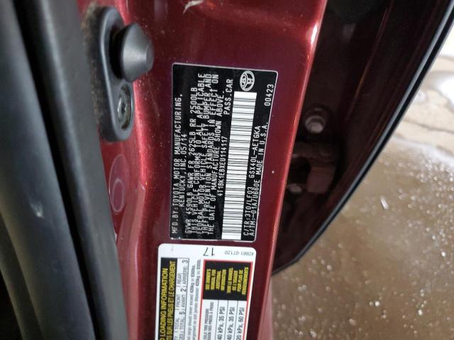 4T1BK1EBXEU114117 - 2014 TOYOTA AVALON BASE 勃艮第红 照片 12