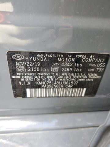 KMHC75LJ8LU061597 - 2020 HYUNDAI IONIQ SE BLUE photo 12