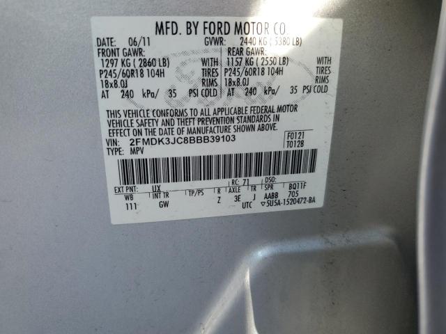 2FMDK3JC8BBB39103 - 2011 FORD EDGE SEL SILVER photo 12