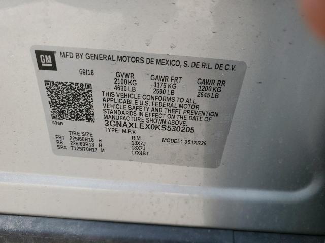 3GNAXLEX0KS530205 - 2019 CHEVROLET EQUINOX LT SILVER photo 12