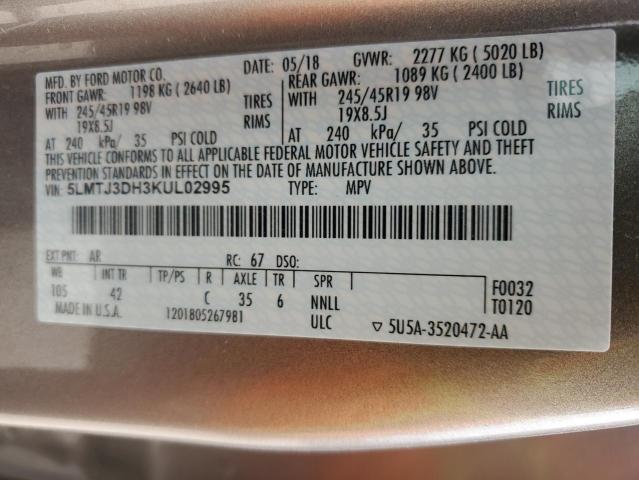 5LMTJ3DH3KUL02995 - 2019 LINCOLN MKC RESERVE GRAY photo 12