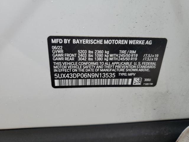 5UX43DP06N9N13535 - 2022 BMW X3 SDRIVE30I WHITE photo 14