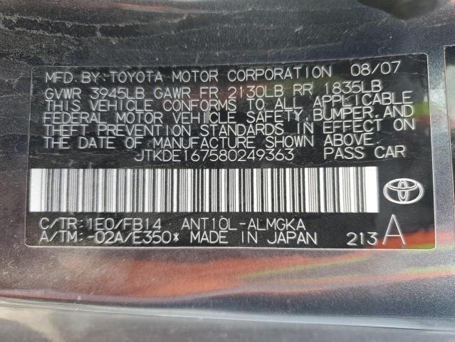 JTKDE167580249363 - 2008 TOYOTA SCION TC 石墨色 照片 12