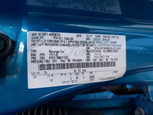 1FADP3R42DL211201 - 2013 FORD FOCUS BEV TURQUOISE photo 12