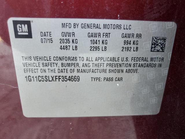 1G11C5SLXFF354669 - 2015 CHEVROLET MALIBU 1LT BURGUNDY photo 12