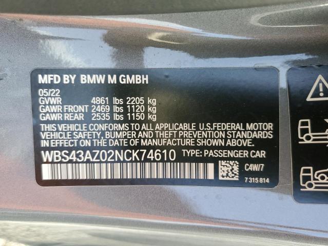 WBS43AZ02NCK74610 - 2022 BMW M4 COMPETITION GRAY photo 13