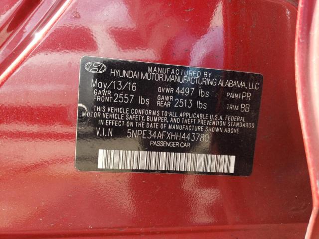 5NPE34AFXHH443780 - 2017 HYUNDAI SONATA SPORT RED photo 13