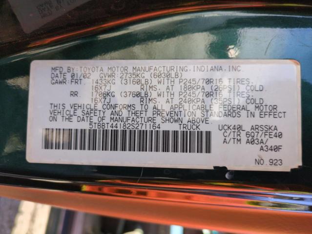 5TBBT44182S271164 - 2002 TOYOTA TUNDRA ACCESS CAB მწვანე ფოტო 12