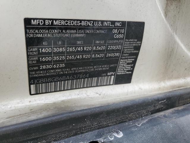 4JGBB8GB6BA637864 - 2011 MERCEDES-BENZ ML 350 4MATIC WHITE photo 12