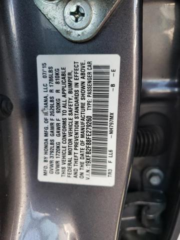 19XFB2F88FE279260 - 2015 HONDA CIVIC EX CHARCOAL photo 12