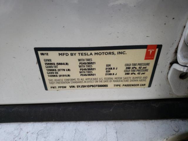 5YJSA1DP6CFS00065 - 2012 TESLA MODEL S 白色 照片 13