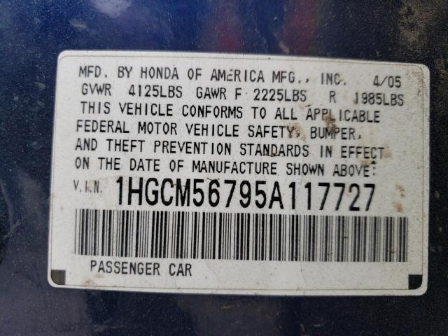 1HGCM56795A117727 - 2005 HONDA ACCORD EX BLUE photo 12