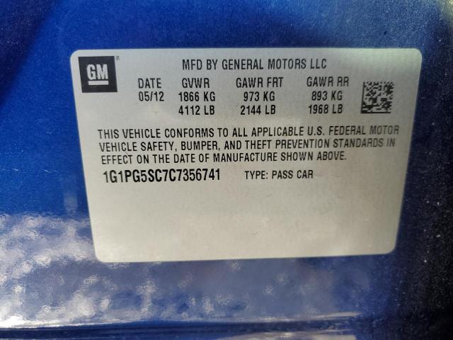 1G1PG5SC7C7356741 - 2012 CHEVROLET CRUZE LT BLUE photo 12