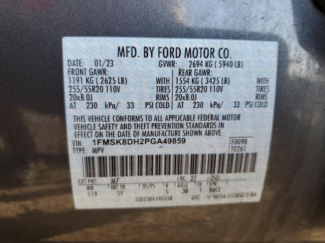 1FMSK8DH2PGA49859 - 2023 FORD EXPLORER XLT 灰色 照片 12