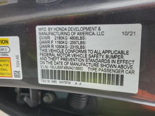 19UUB5F48MA018850 - 2021 ACURA TLX TECHNOLOGY 灰色 照片 12