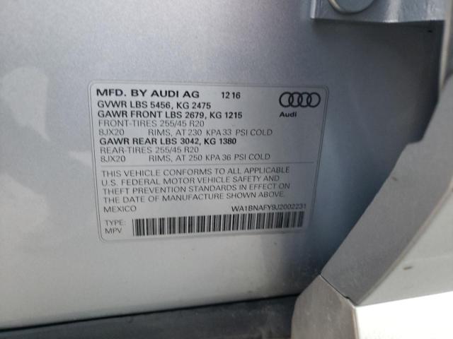 WA1BNAFY9J2002231 - 2018 AUDI Q5 PREMIUM PLUS SILVER photo 12