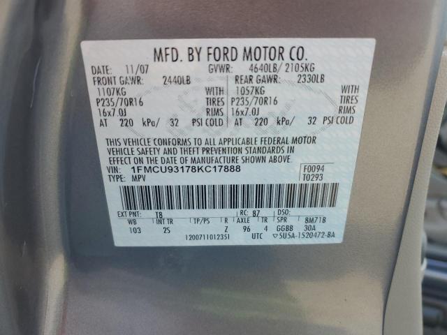 1FMCU93178KC17888 - 2008 FORD ESCAPE XLT GRAY photo 13