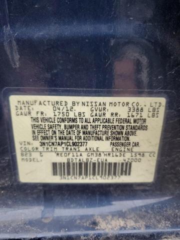 3N1CN7AP1CL902377 - 2012 NISSAN VERSA S BLUE photo 12