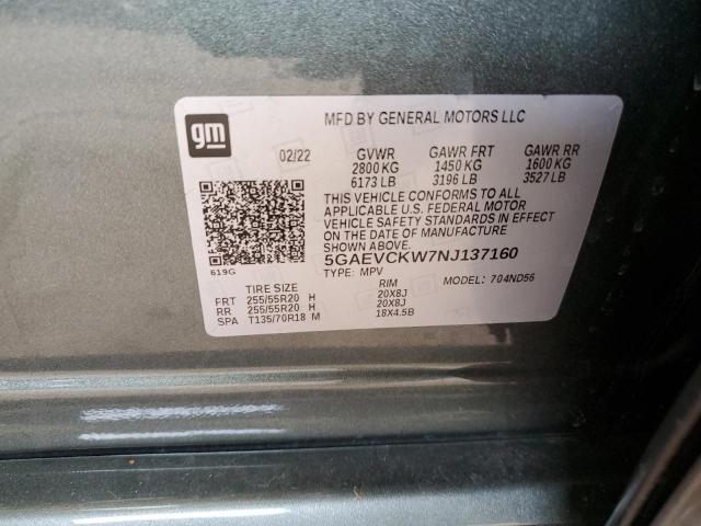 5GAEVCKW7NJ137160 - 2022 BUICK ENCLAVE AVENIR მწვანე ფოტო 13