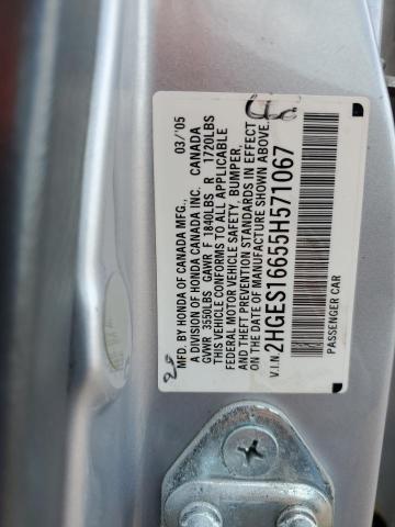 2HGES16655H571067 - 2005 HONDA CIVIC LX SILVER photo 12