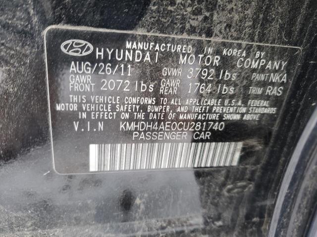 KMHDH4AE0CU281740 - 2012 HYUNDAI ELANTRA GLS GRAY photo 12