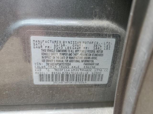 3N1AB7AP5KY270064 - 2019 NISSAN SENTRA S GRAY photo 12