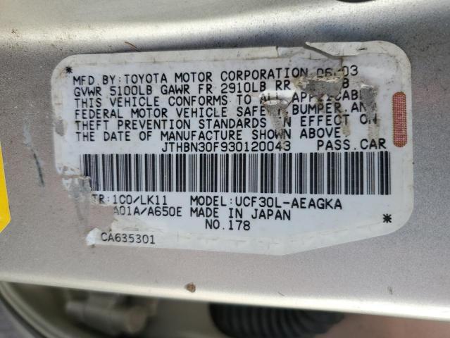 JTHBN30F930120043 - 2003 LEXUS LS 430 SILVER photo 12