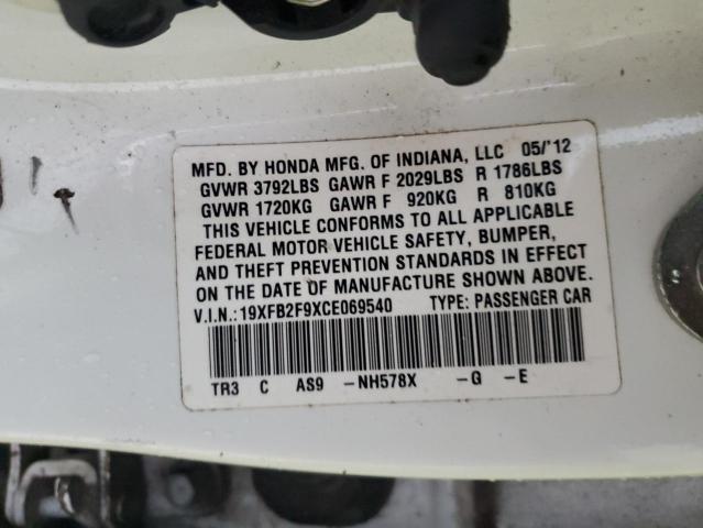 19XFB2F9XCE069540 - 2012 HONDA CIVIC EXL WHITE photo 13