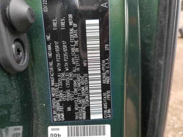 5TDKRKEC9NS108439 - 2022 TOYOTA SIENNA LE GREEN photo 13